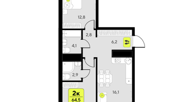2-к. квартира, 64 м²