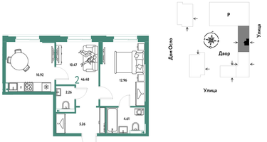 2-к. квартира, 46&nbsp;м²