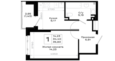 1-к. квартира, 35 м²
