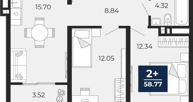 2-к. квартира, 56 м²