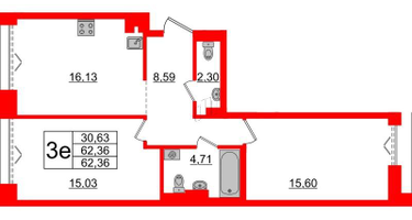 2-к. квартира, 63 м²