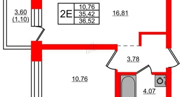 1-к. квартира, 36&nbsp;м²