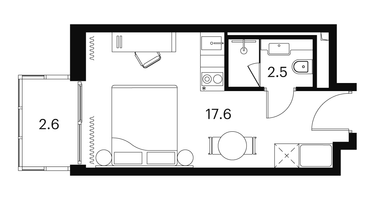 1-к. квартира, 22&nbsp;м²