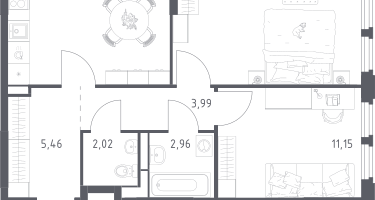 2-к. квартира, 54&nbsp;м²