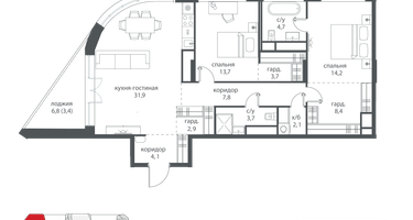 2-к. квартира, 106 м²