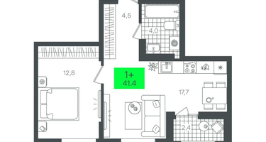 1-к. квартира, 41 м²