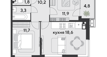 2-к. квартира, 62 м²