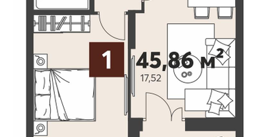 1-к. квартира, 45 м²