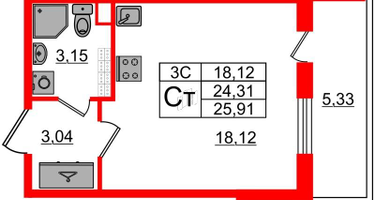 Студия, 24 м²