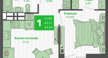 1-к. квартира, 42&nbsp;м²