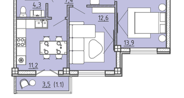 2-к. квартира, 50&nbsp;м²