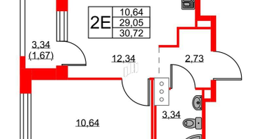1-к. квартира, 30&nbsp;м²