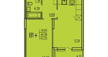 1-к. квартира, 43&nbsp;м²