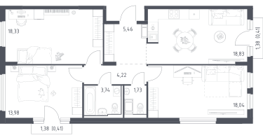 3-к. квартира, 84&nbsp;м²