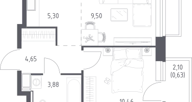 Студия, 34&nbsp;м²