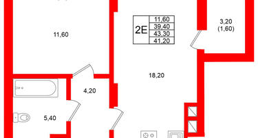 1-к. квартира, 41&nbsp;м²