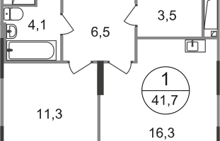 1-к. квартира, 41&nbsp;м²