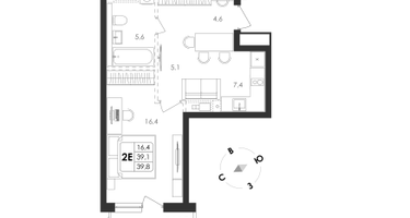 2-к. квартира, 39 м²