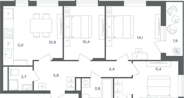 4-к. квартира, 70&nbsp;м²