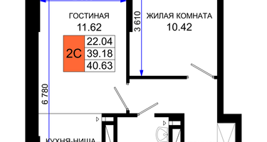 1-к. квартира, 40&nbsp;м²