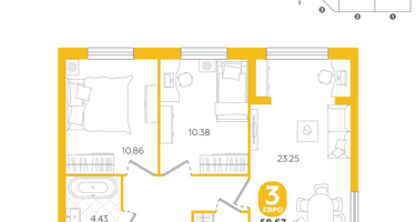 3-к. квартира, 58&nbsp;м²