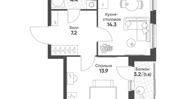 1-к. квартира, 41 м²