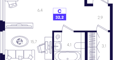 Студия, 32&nbsp;м²