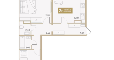 2-к. квартира, 64&nbsp;м²