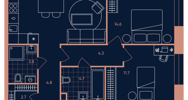 3-к. квартира, 68&nbsp;м²