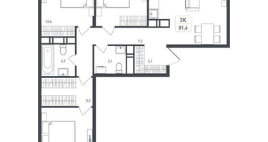 3-к. квартира, 84&nbsp;м²