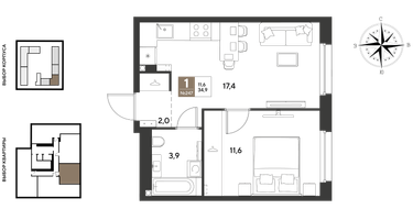 1-к. квартира, 34&nbsp;м²
