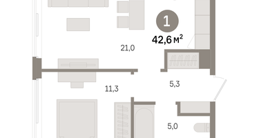 1-к. квартира, 42 м²