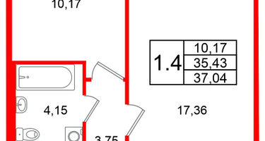1-к. квартира, 35 м²