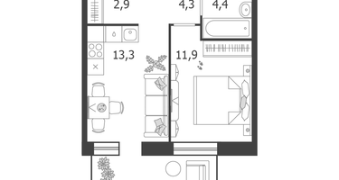 1-к. квартира, 40&nbsp;м²