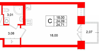 Студия, 24 м²