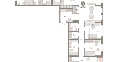 4-к. квартира, 138&nbsp;м²