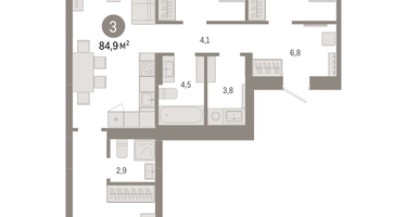 3-к. квартира, 84&nbsp;м²