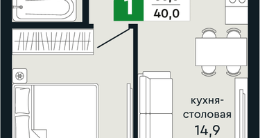1-к. квартира, 40 м²
