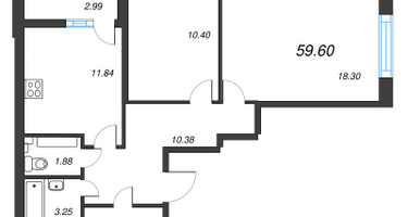 2-к. квартира, 59&nbsp;м²