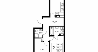 2-к. квартира, 56&nbsp;м²