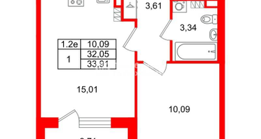 1-к. квартира, 32 м²