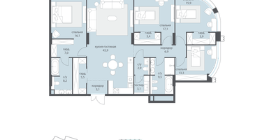 4-к. квартира, 163 м²