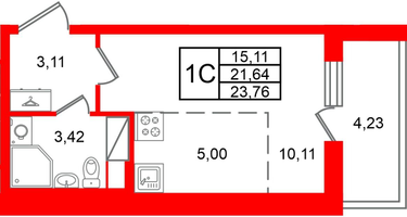 Студия, 21&nbsp;м²