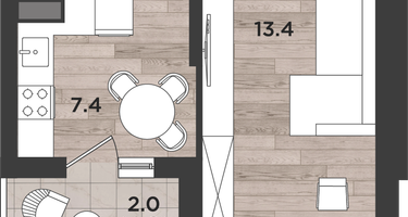1-к. квартира, 31&nbsp;м²