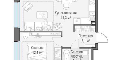 2-к. квартира, 42&nbsp;м²