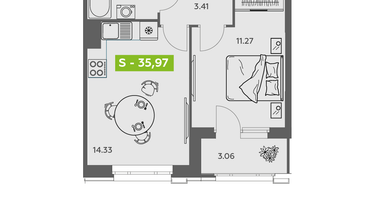 Студия, 35 м²