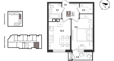 1-к. квартира, 40&nbsp;м²
