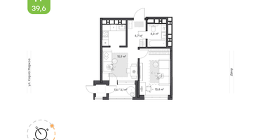1-к. квартира, 39&nbsp;м²