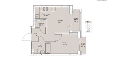 1-к. квартира, 42&nbsp;м²