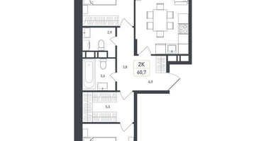 2-к. квартира, 62&nbsp;м²